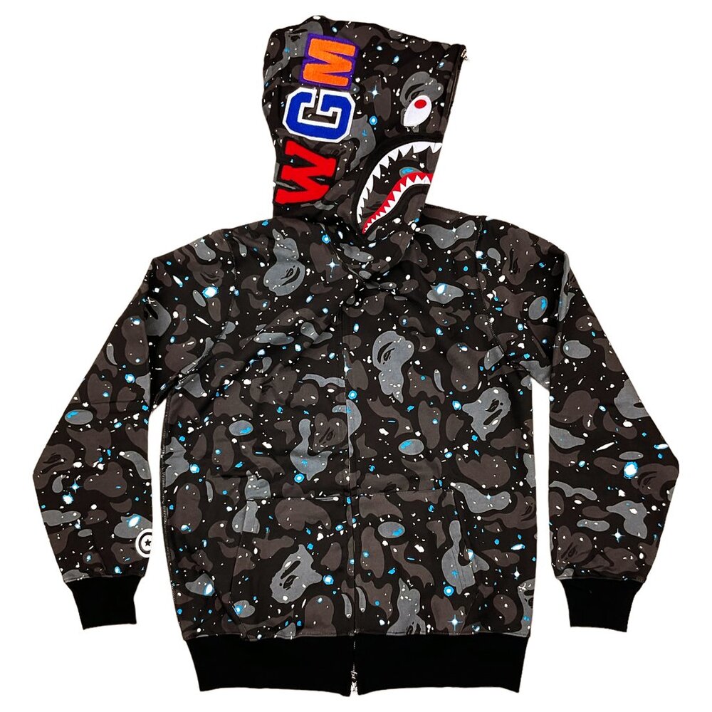 BAPE Space Camo Shark WGM Full Zip Hoodie Black | A Bathing Ape